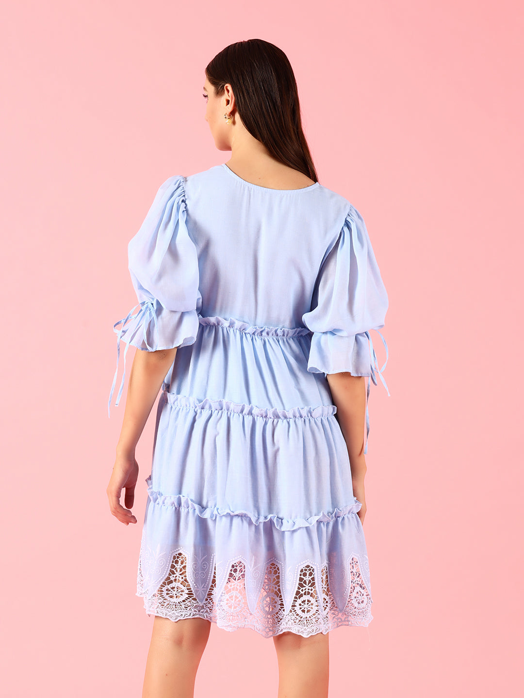 Pure Cotton Blue Schiffli Dress