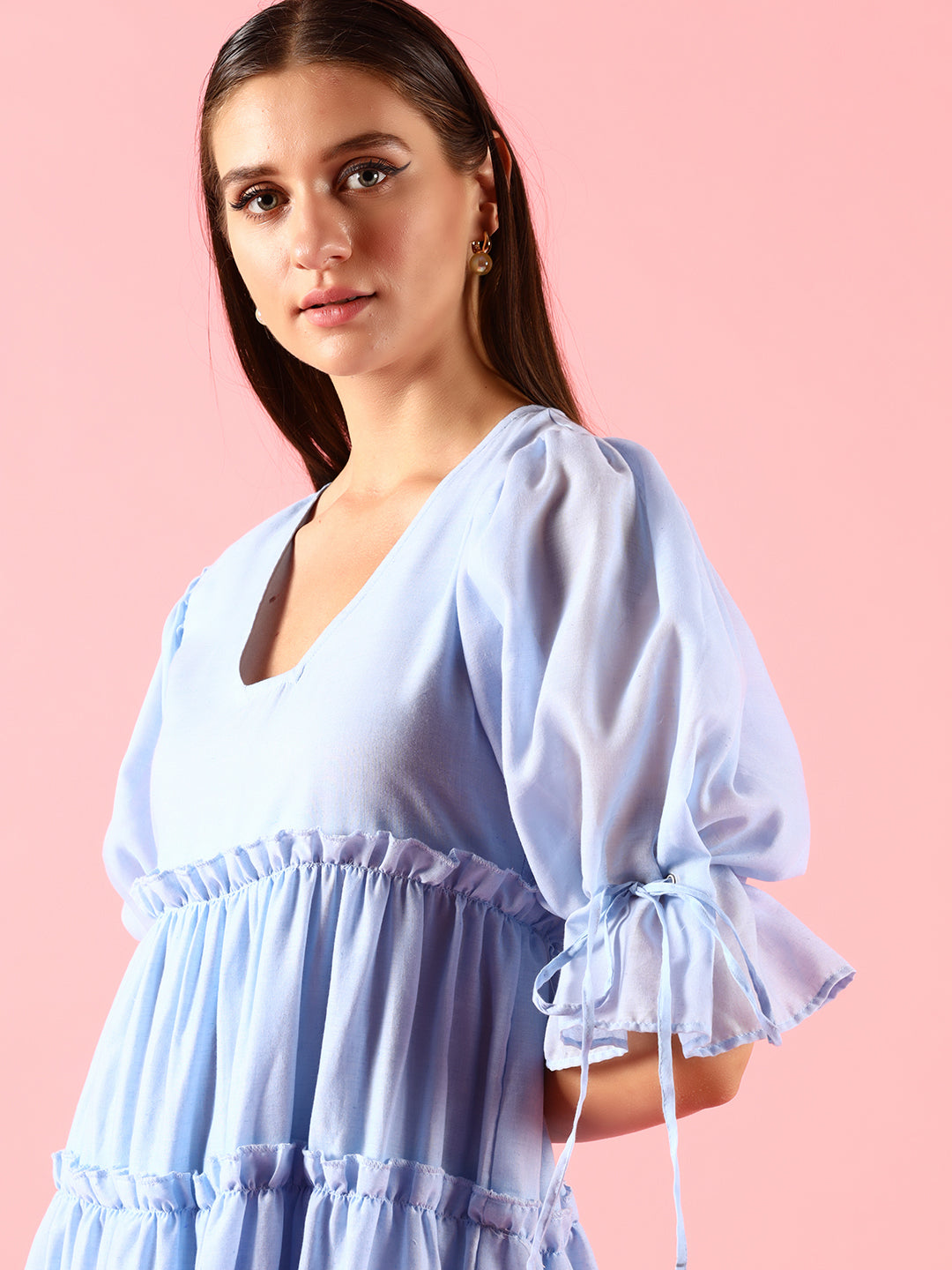 Pure Cotton Blue Schiffli Dress