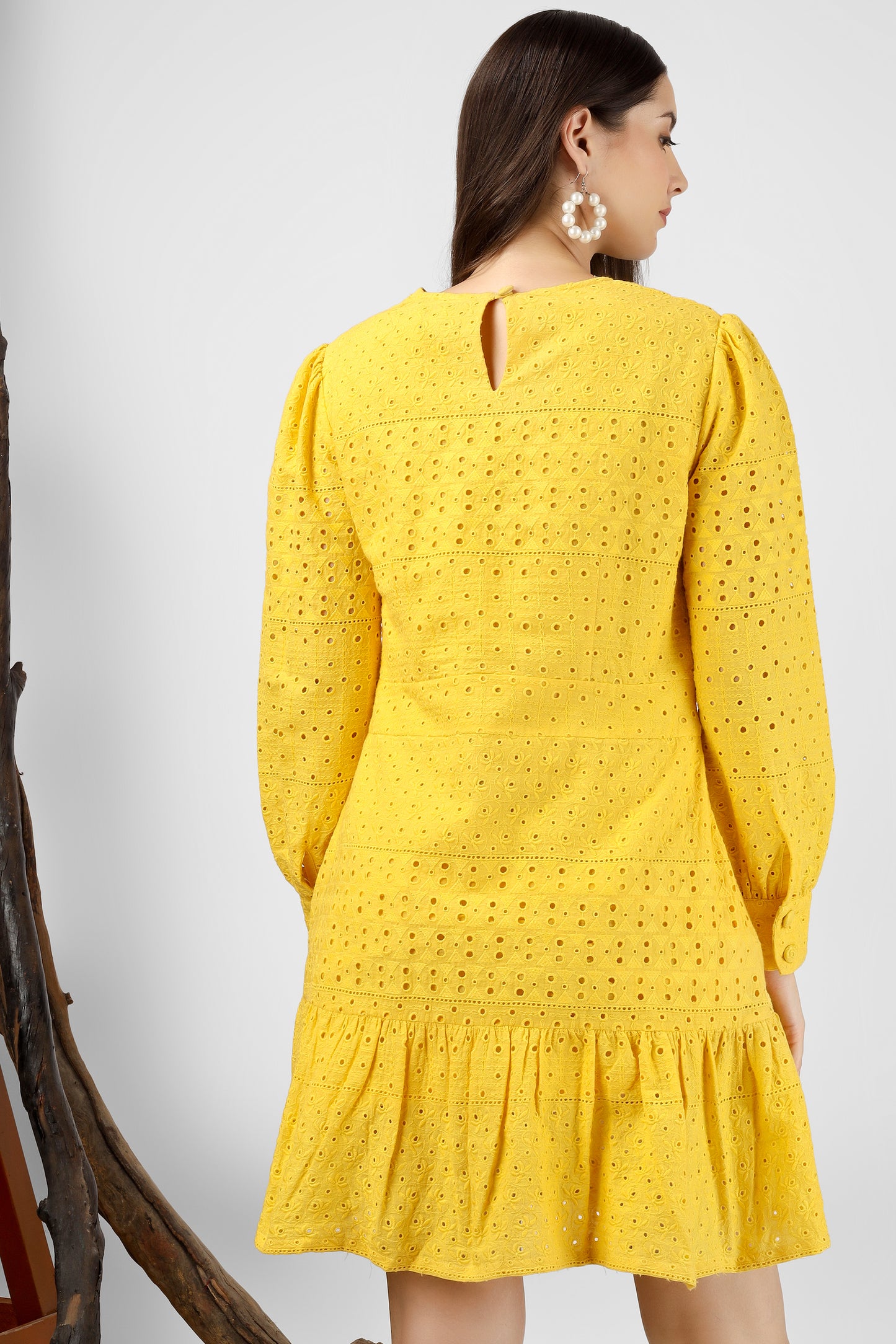 Yellow Embroidered Cotton Schiffli Dress