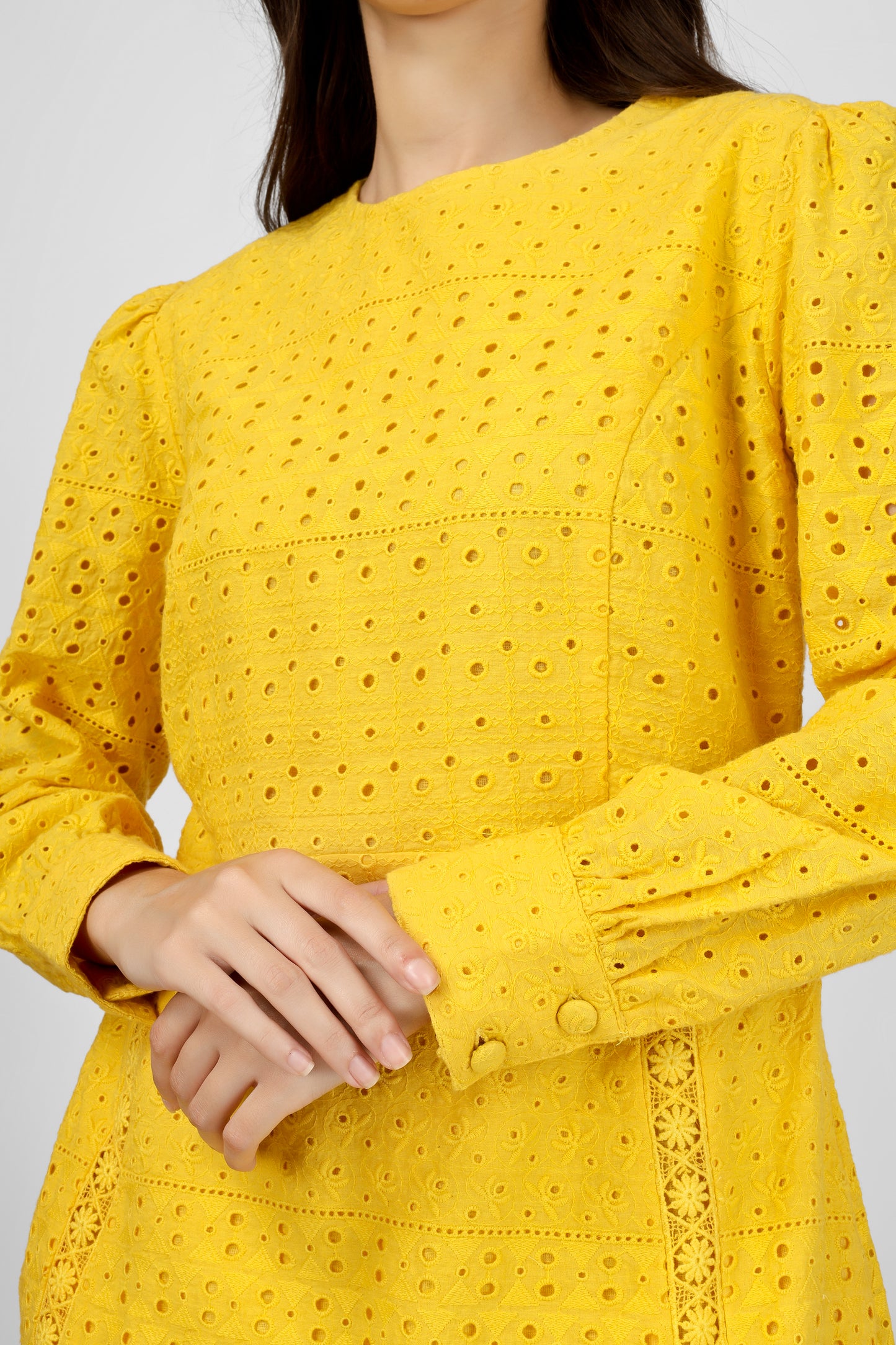 Yellow Embroidered Cotton Schiffli Dress